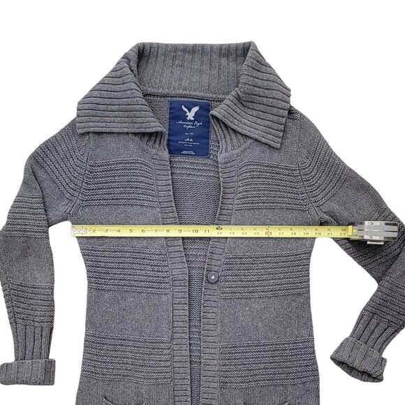 American Eagle Longline Cardigan Sweater Duster Shawl Collar Wool Blend Pockets - Picture 7 of 10